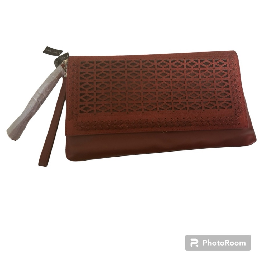 White House black market NWT rust wristlet purse lattice detail with duster bag - Picture 1 of 10